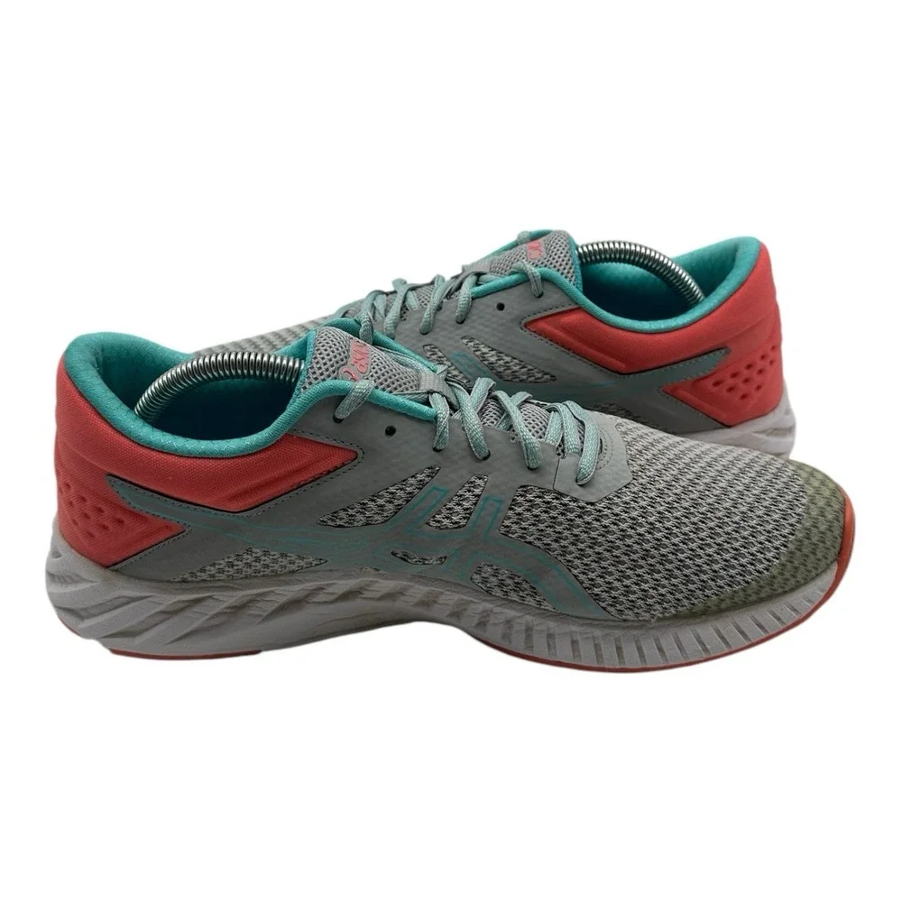 Asics Fuzex Lyte 2 Running Shoes Womens 11 Gray Coral Aqua Sneakers‎ NO INSOLES
